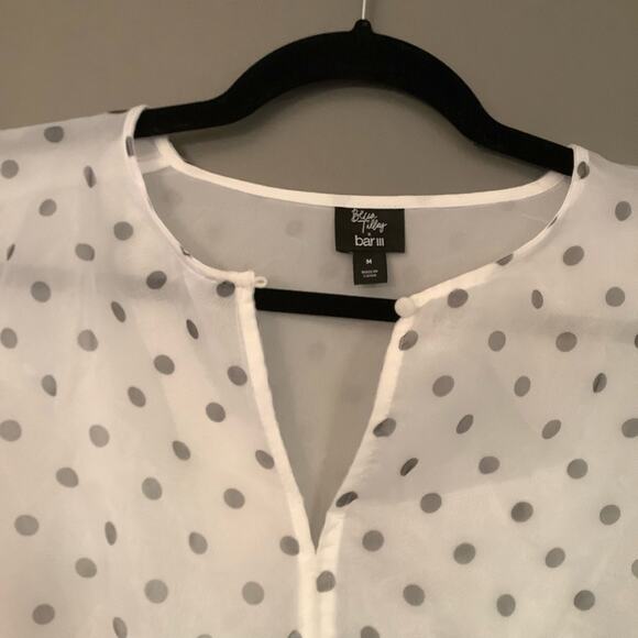 Bar III Polka Dot Snow Globe Sheer Blouson Top - Picture 4 of 7